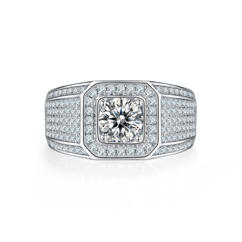 文军款S925银镀白金MoissaniteMen's Ring1ctD级